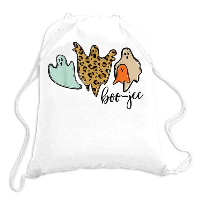 Boo Jee Leopard Funny Halloween Ghost T Shirt Drawstring Bags | Artistshot