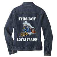 This Boy Loves Trains Gift Train Wagon Lover Gifts Ladies Denim Jacket | Artistshot