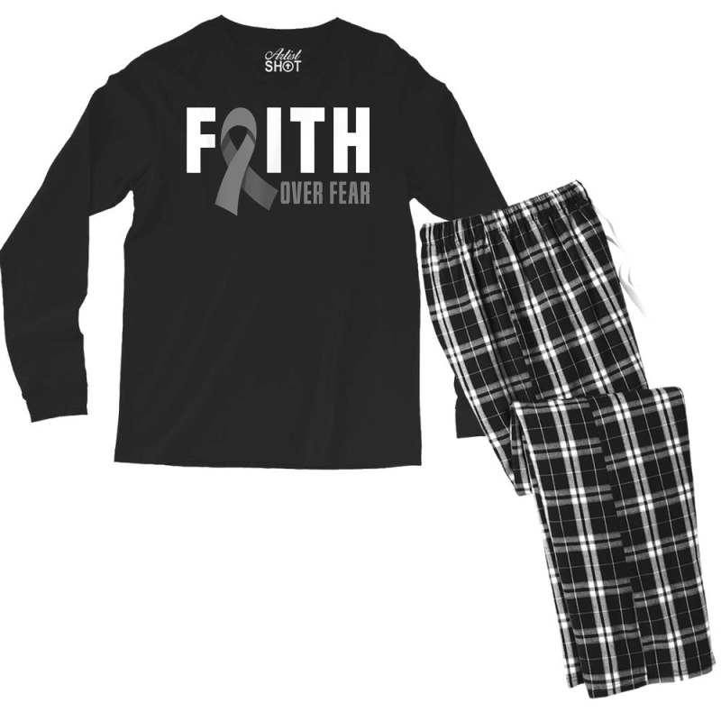 Faith God Fear Brain Tumor Awareness Brain Cancer Warrior T Shirt Men's Long Sleeve Pajama Set | Artistshot