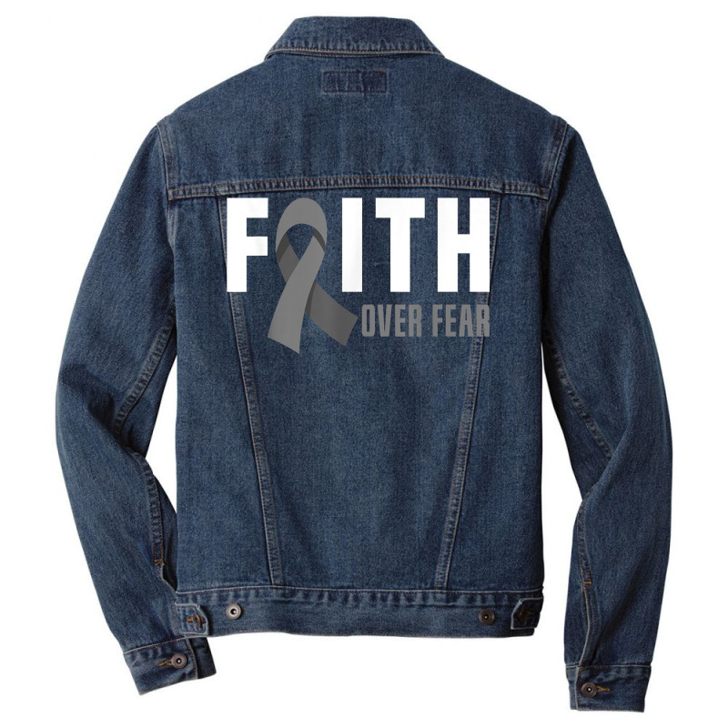 Faith God Fear Brain Tumor Awareness Brain Cancer Warrior T Shirt Men Denim Jacket | Artistshot