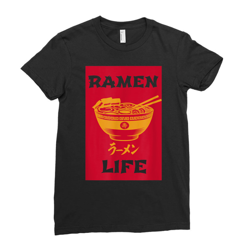 Ramen Life Japanese Noodles Katakana Vintage Retro Gift T Shirt Ladies Fitted T-Shirt by cm-arts | Artistshot