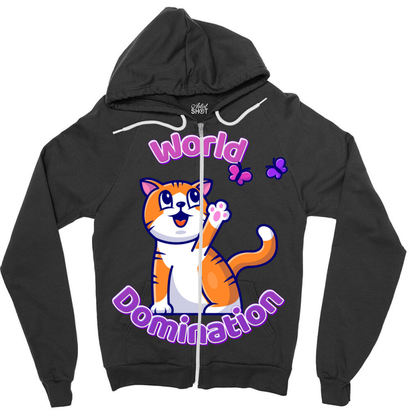 Cat And Butterflies World Domination Cute Colorful Cartoon Pullover Ho Zipper Hoodie by cm-arts | Artistshot