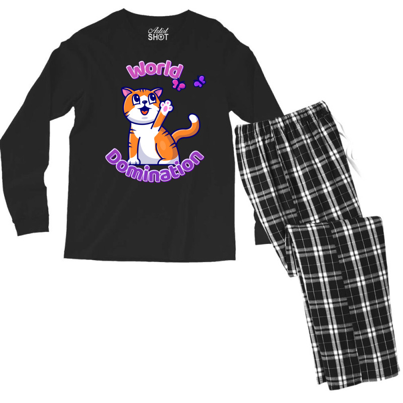 Cat And Butterflies World Domination Cute Colorful Cartoon Pullover Ho Men's Long Sleeve Pajama Set by cm-arts | Artistshot