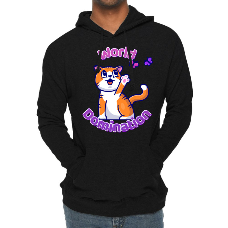 Cat And Butterflies World Domination Cute Colorful Cartoon Pullover Ho Lightweight Hoodie by cm-arts | Artistshot