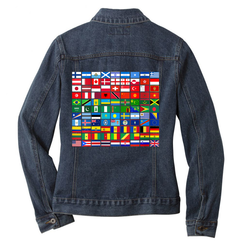 Womens Flag Of 99 Countries Of The World By Color Combination V Neck T Ladies Denim Jacket by cm-arts | Artistshot