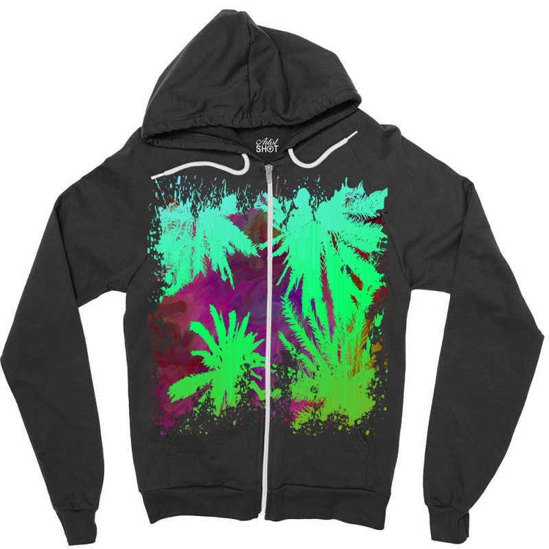 Palm Trees Art T  Shirt Palm Tree Silhouette Stormy Sky Abstract Backg Zipper Hoodie by otherswomen | Artistshot