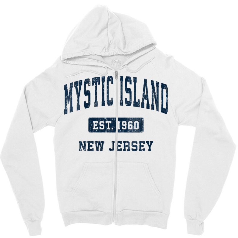 Womens Mystic Island New Jersey Nj Vintage Athletic Sports Design V Ne Zipper Hoodie by cm-arts | Artistshot