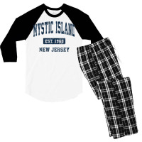 Womens Mystic Island New Jersey Nj Vintage Athletic Sports Design V Ne Men's 3/4 Sleeve Pajama Set | Artistshot