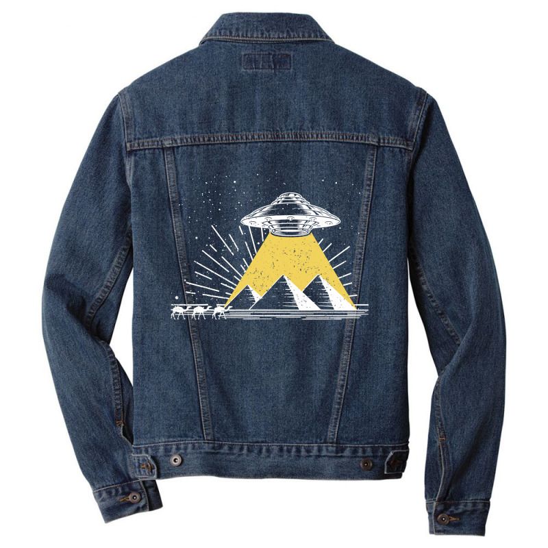 Ufo Alien Abduction Pyramids Ancient Egypt Camels Science Men Denim Jacket | Artistshot