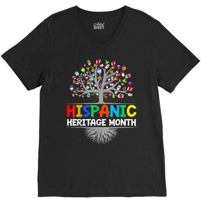 Latin America Flags National Hispanic Heritage Month Tree T Shirt V-Neck Tee by dubrayhecallezhd | Artistshot