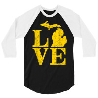 Love Michigan Vintage Mi Wolverine State Pride T Shirt 3/4 Sleeve Shirt | Artistshot