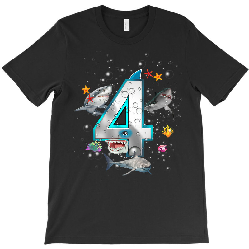 Kids 4th Birthday Boys Shark 4 Years Old Ocean Shark B Day T Shirt T-shirt | Artistshot