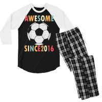 Kids 6th Birthday Soccer Lover Gift 6 Years Old Vintage Retro T Shirt Men's 3/4 Sleeve Pajama Set | Artistshot