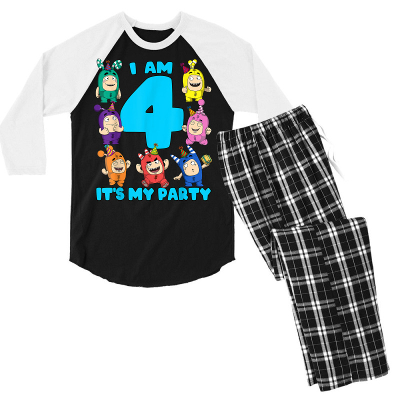 Oddbods I Am 4 Yrs Old Birthday Party T Shirt Men's 3/4 Sleeve Pajama Set | Artistshot