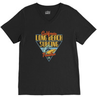 California Long Beach Surfing Paradise V-neck Tee | Artistshot