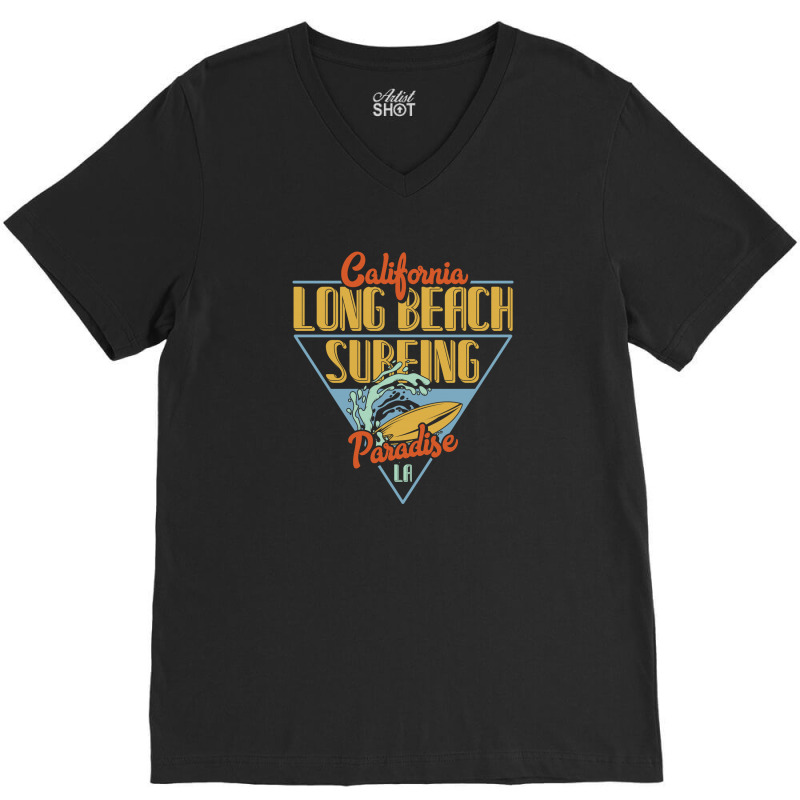 California Long Beach Surfing Paradise V-Neck Tee by EmarDesign | Artistshot