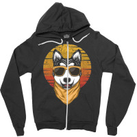 Husky Sunset Retro Zipper Hoodie | Artistshot