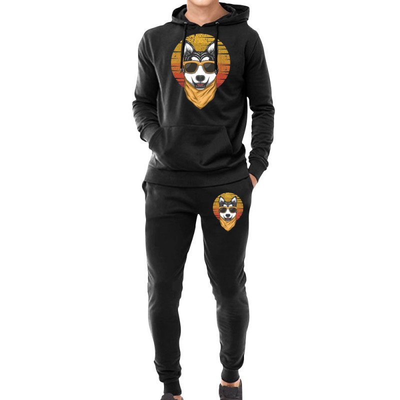 Husky Sunset Retro Hoodie & Jogger Set | Artistshot