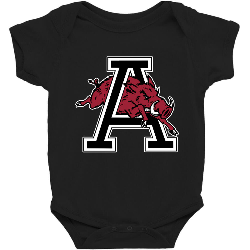 Arkansas U Mascot Jumping Through Letter A Clean Version Baby Bodysuit by poppyallen | Artistshot