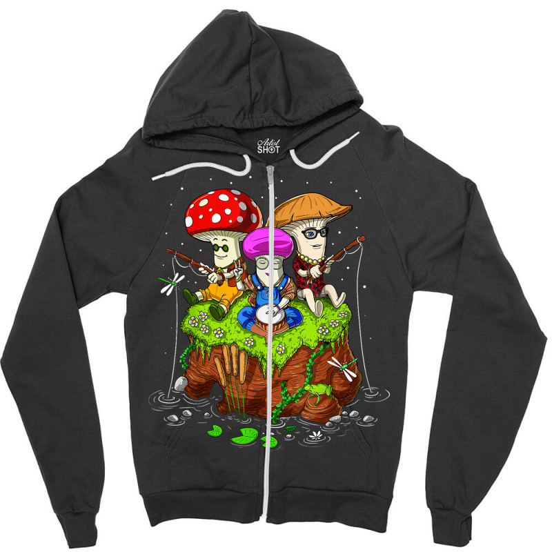 Hippie Mushrooms Fishing Forest Fungi Foraging Mycology T Shirt Zipper Hoodie by puetzee | Artistshot