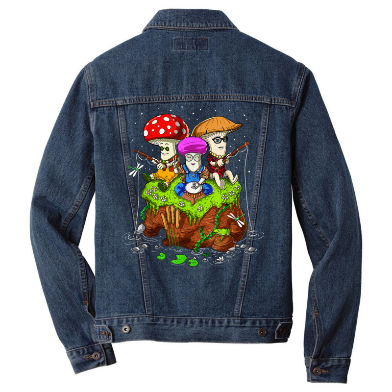 Hippie Mushrooms Fishing Forest Fungi Foraging Mycology T Shirt Men Denim Jacket by puetzee | Artistshot