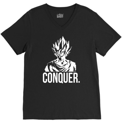Conquer   Super Saiyan Goku V-neck Tee Designed By Teeshop