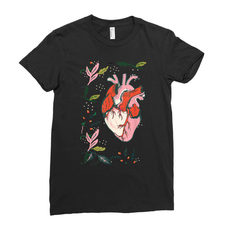 Floral Anatomy Cardiologist Cardiology Anatomical Heart T Shirt Ladies Fitted T-Shirt by esquezdmonene | Artistshot