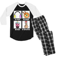 Kpop Ramen Boba Kdrama Bubble Tea Cute Kawaii Korean Heart Men's 3/4 Sleeve Pajama Set | Artistshot