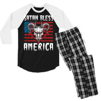 Satan Bless America American Flag 4th Of July T Shirt Men's 3/4 Sleeve Pajama Set | Artistshot