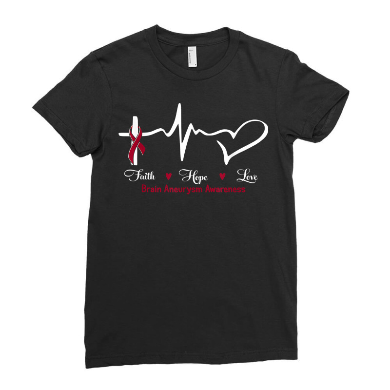 Faith Hope Love Brain Aneurysm Awareness Burgundy Ribbon T Shirt Ladies Fitted T-Shirt by riogasehzilahiy | Artistshot