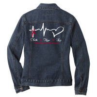 Faith Hope Love Brain Aneurysm Awareness Burgundy Ribbon T Shirt Ladies Denim Jacket | Artistshot