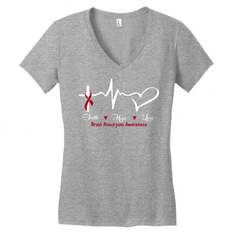 Faith Hope Love Brain Aneurysm Awareness Burgundy Ribbon T Shirt Women's V-Neck T-Shirt by riogasehzilahiy | Artistshot