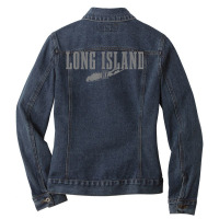 Long Island Ny New York Pride Vintage Long Island Map T Shirt Ladies Denim Jacket | Artistshot