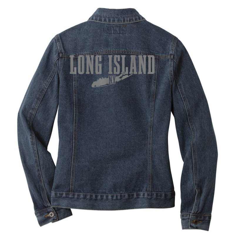 Long Island Ny New York Pride Vintage Long Island Map T Shirt Ladies Denim Jacket by cm-arts | Artistshot