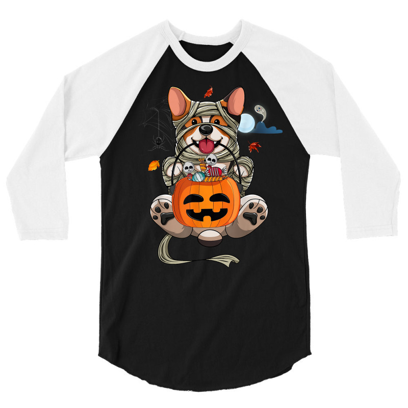 Cute Halloween Costume Welsh Corgi Mummy Dog Lover Design T Shirt 3/4 Sleeve Shirt | Artistshot