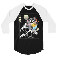 Raccoon Eating Ramen Japanese Waves Anime Minimal Kawaii 3/4 Sleeve Shirt | Artistshot