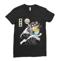 Raccoon Eating Ramen Japanese Waves Anime Minimal Kawaii Ladies Fitted T-shirt | Artistshot