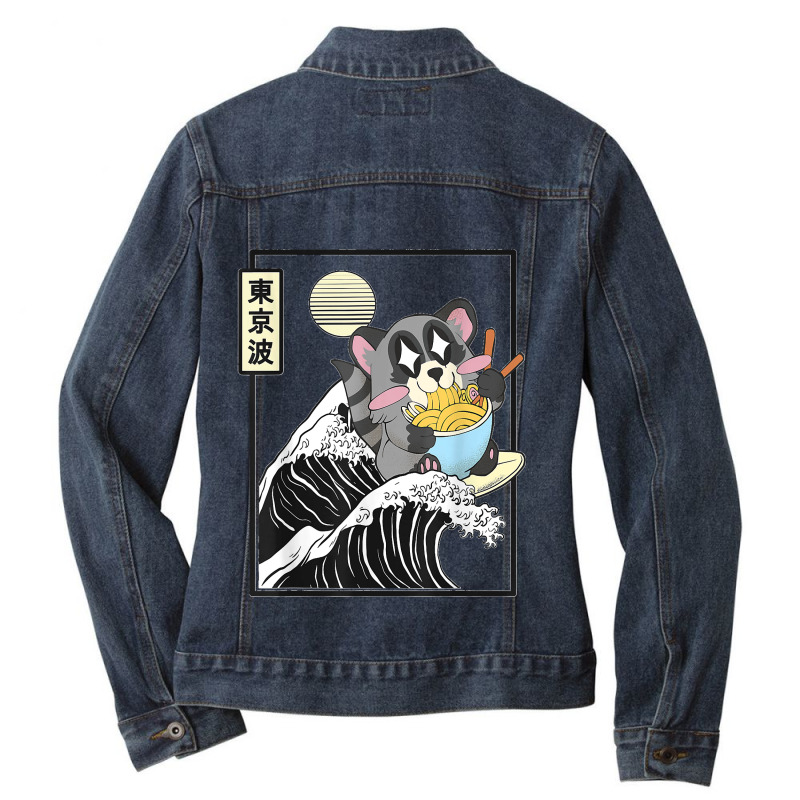 Raccoon Eating Ramen Japanese Waves Anime Minimal Kawaii Ladies Denim Jacket by LisaMarieRangel | Artistshot