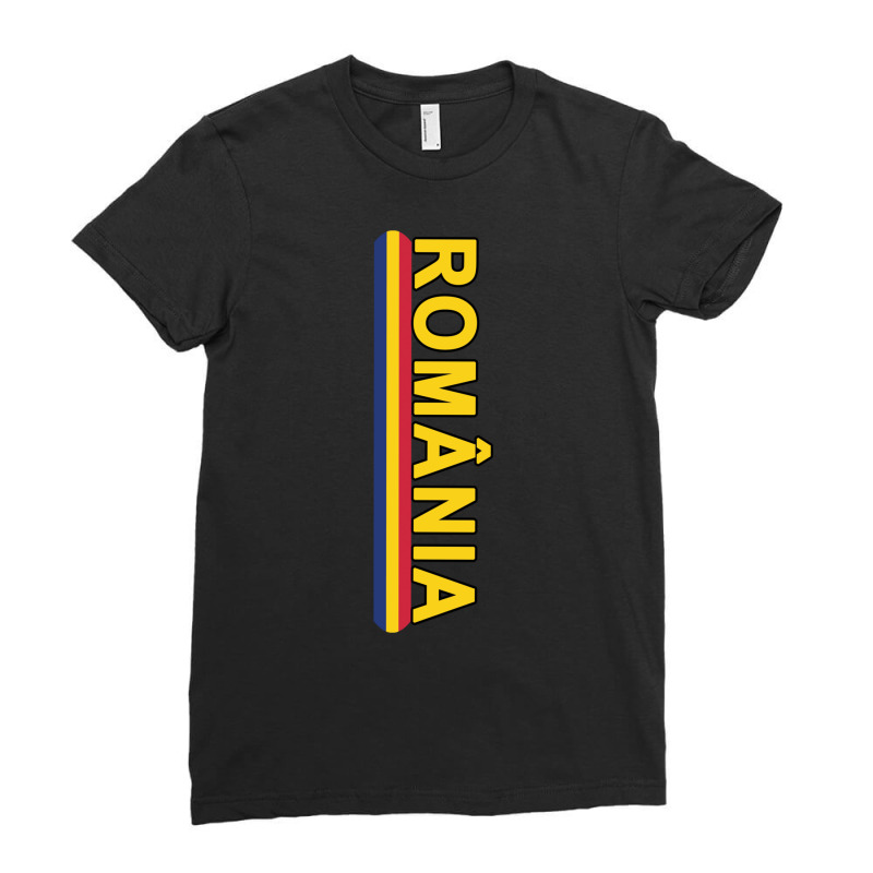 Romanian Language Left Side Text And Flag Stripe Long Sleeve T Shirt Ladies Fitted T-Shirt by cm-arts | Artistshot