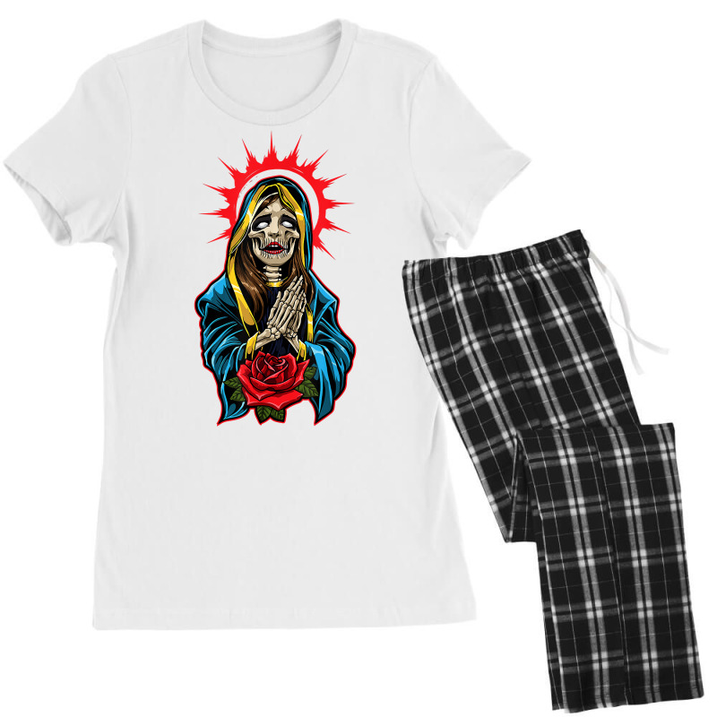 Praying La Calavera Catrina   Santa Muerte   Sugar Skull T Shirt Women's Pajamas Set by cm-arts | Artistshot