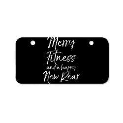 merry fitness and a happy new rear shirt funny workout pun Bicycle License Plate | Artistshot