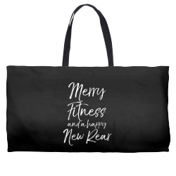 merry fitness and a happy new rear shirt funny workout pun Weekender Totes | Artistshot