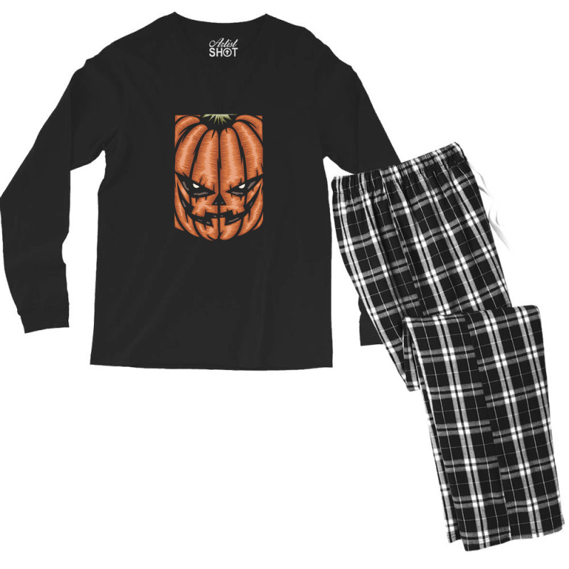 Scary Pumpkin Halloween Black Tee Men's Long Sleeve Pajama Set | Artistshot