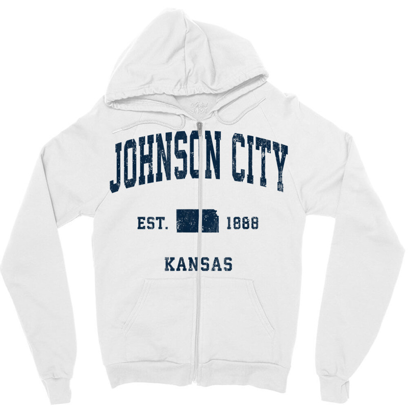 Johnson City Kansas Ks Vintage Athletic Navy Sports Design T Shirt Zipper Hoodie | Artistshot