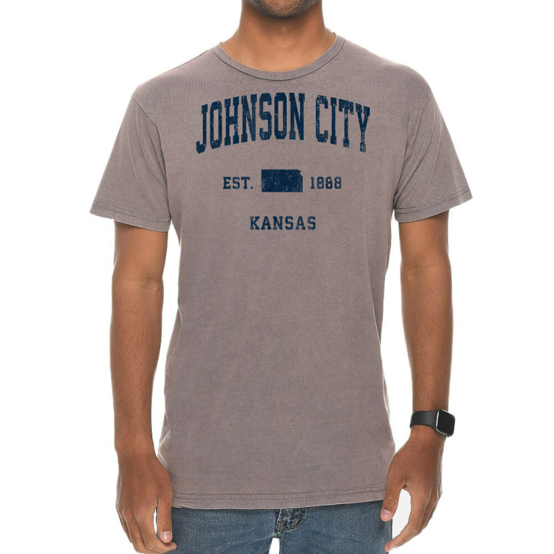 Johnson City Kansas Ks Vintage Athletic Navy Sports Design T Shirt Vintage T-shirt | Artistshot