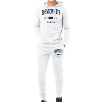 Johnson City Kansas Ks Vintage Athletic Navy Sports Design T Shirt Hoodie & Jogger Set | Artistshot