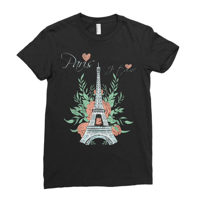 Paris Love Eiffel Tower Rose Parisian Souvenir French France T Shirt Ladies Fitted T-Shirt by cm-arts | Artistshot