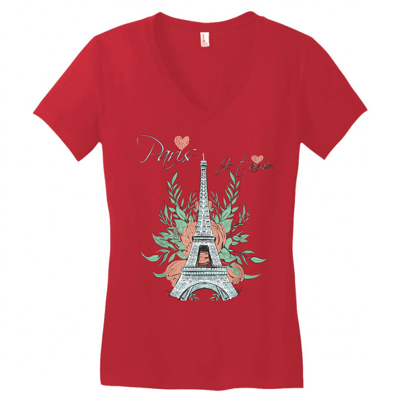 Paris Love Eiffel Tower Rose Parisian Souvenir French France T Shirt Women's V-Neck T-Shirt by cm-arts | Artistshot