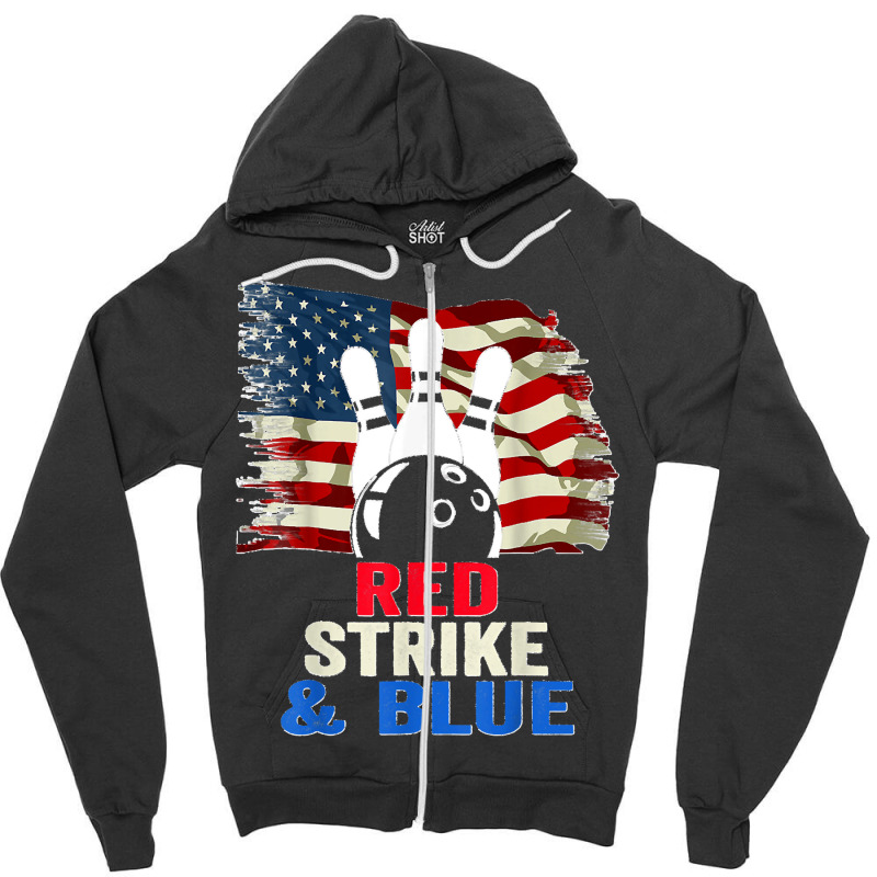 Patriotic Bowling 4th Of July Red Strike & Blue Usa Flag Zipper Hoodie by STACYSCHUDEL | Artistshot