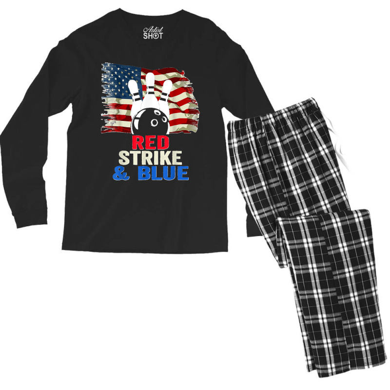 Patriotic Bowling 4th Of July Red Strike & Blue Usa Flag Men's Long Sleeve Pajama Set by STACYSCHUDEL | Artistshot